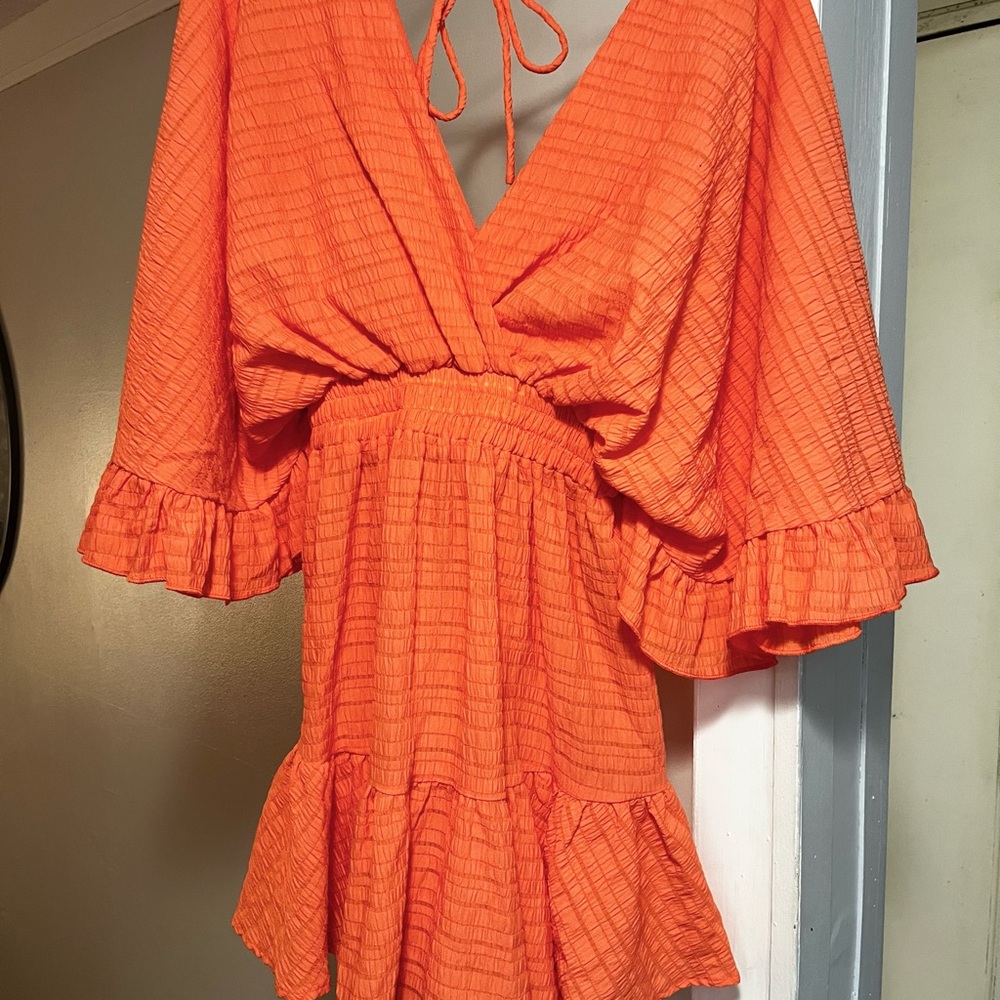 Orange Ruffle Mini Dress